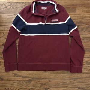 Vineyard Vines Maroon Half-Zip Sweater with Navy and White Stripes